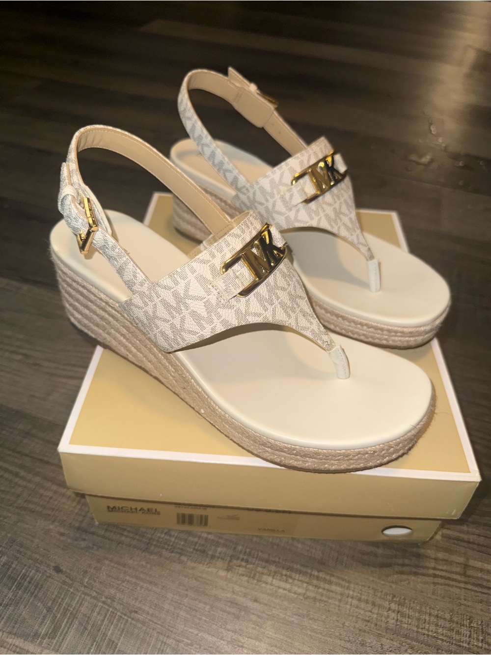 MICHAEL Michael Kors Beige Logo Espadrille Wedge Sandals